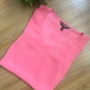 Express Pink Fitted Short Sleeve Blouse